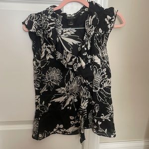 Black and White Floral Silk Blouse